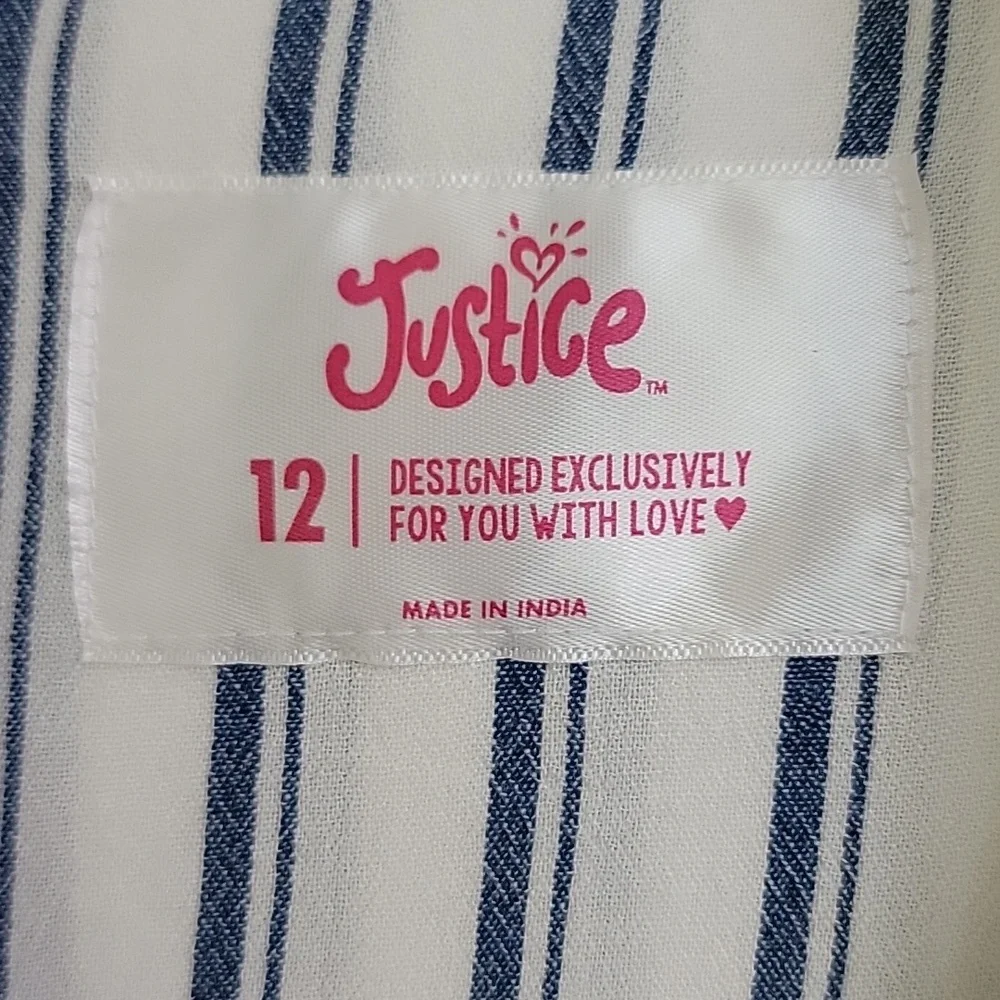 Justice Blue & White Striped Short Sleeve Top 12